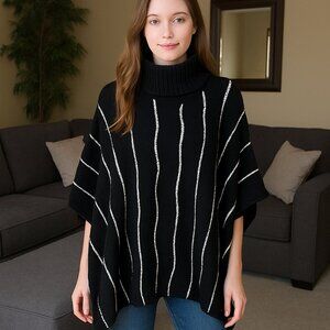 New Notations black / silver striped knit poncho sz XL